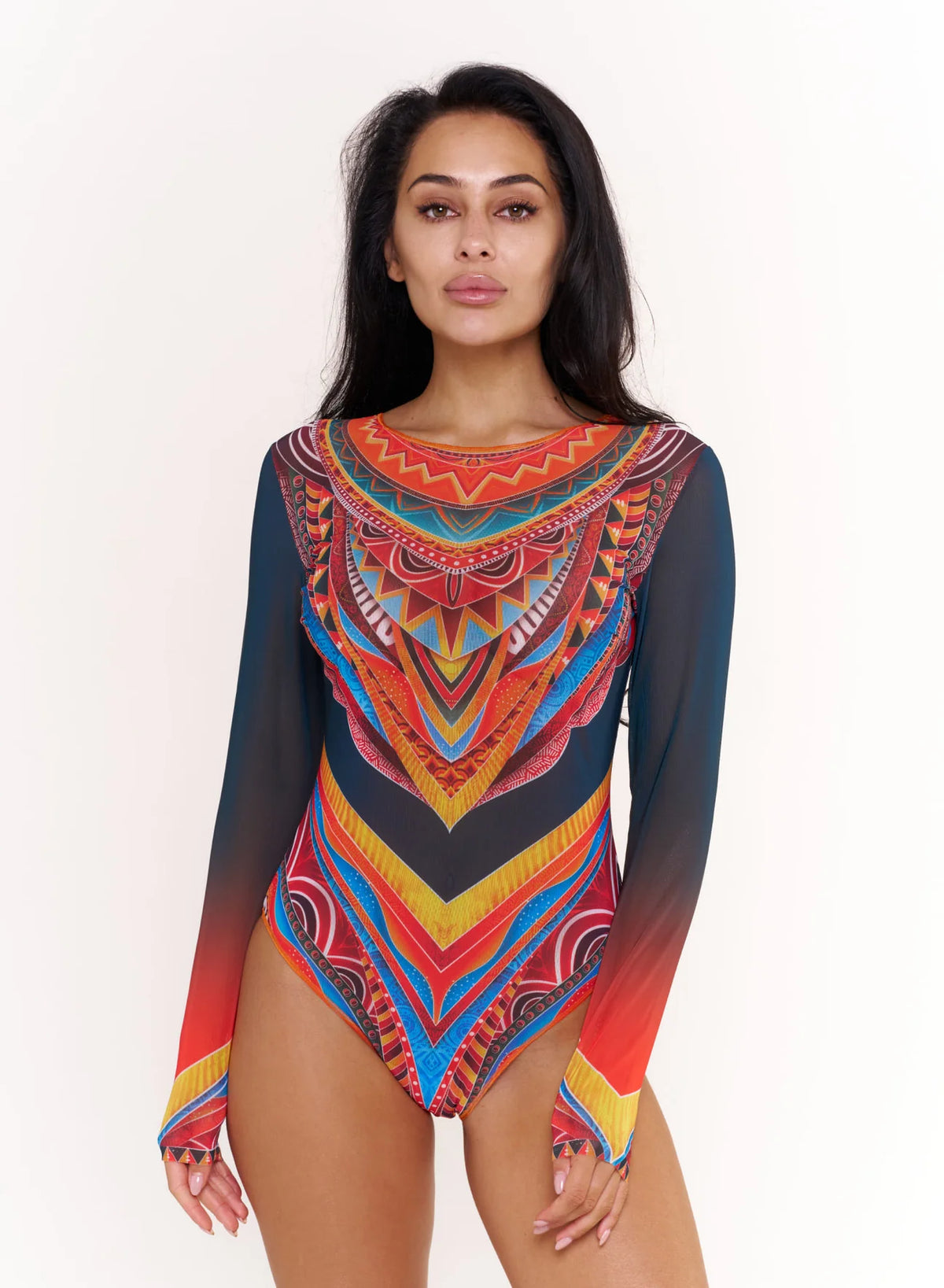 One-piece swimsuit with sleeves, front zipper and stand-up collar image 8