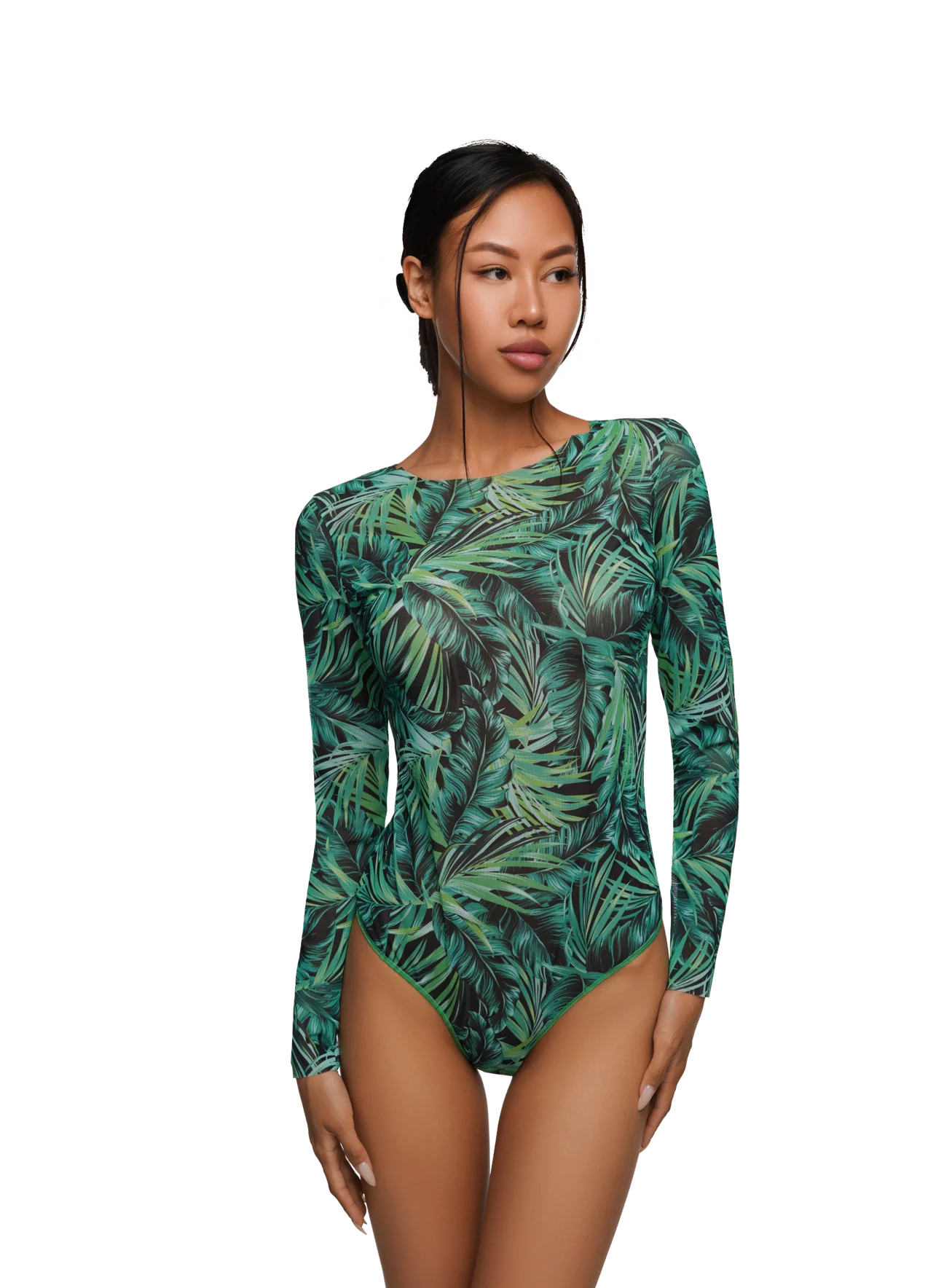 One-piece swimsuit with sleeves, front zipper and stand-up collar image 5