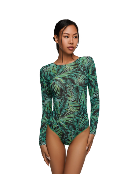 One-piece swimsuit with sleeves, front zipper and stand-up collar image 5